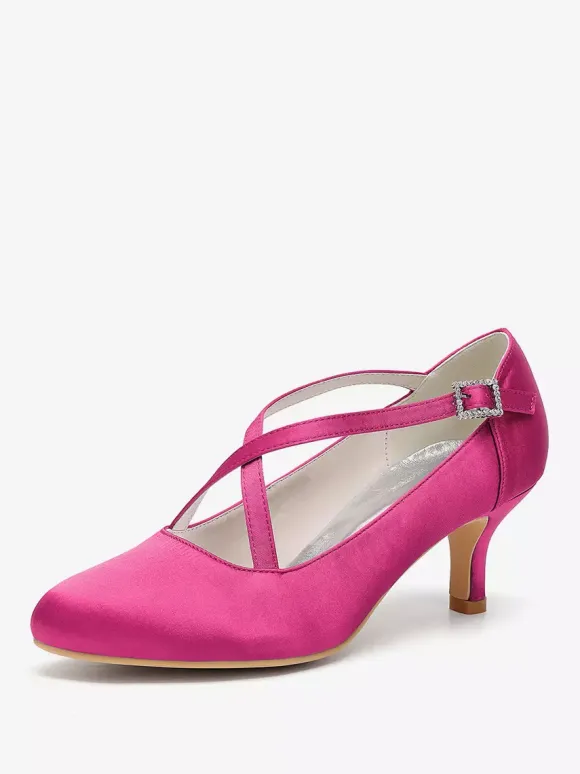 Satin Wedding Shoes Round Toe Criss Cross Vintage Bridal Shoes