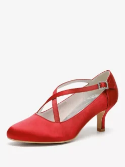 Satin Wedding Shoes Round Toe Criss Cross Vintage Bridal Shoes