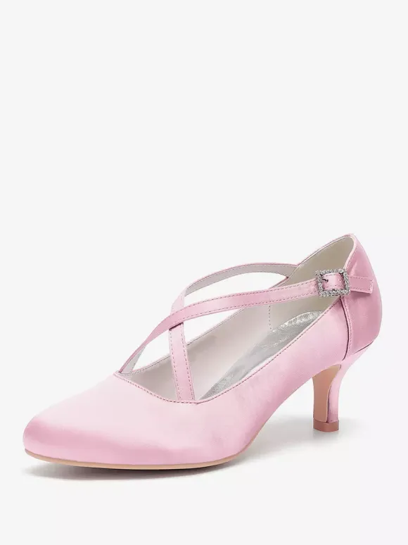 Satin Wedding Shoes Round Toe Criss Cross Vintage Bridal Shoes