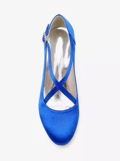 Satin Wedding Shoes Round Toe Criss Cross Vintage Bridal Shoes