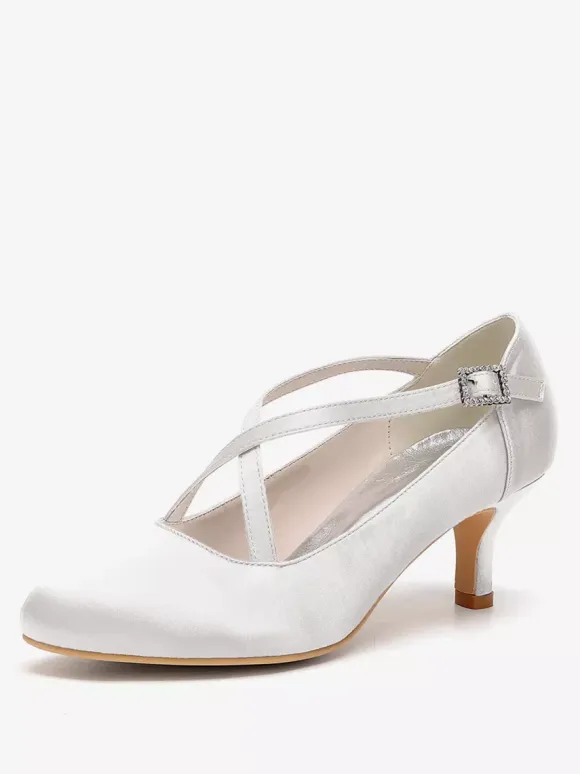 Satin Wedding Shoes Round Toe Criss Cross Vintage Bridal Shoes