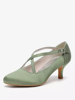 Satin Wedding Shoes Round Toe Criss Cross Vintage Bridal Shoes