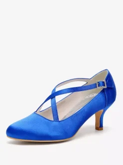 Satin Wedding Shoes Round Toe Criss Cross Vintage Bridal Shoes