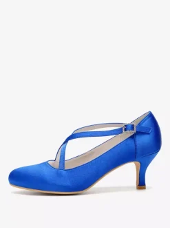 Satin Wedding Shoes Round Toe Criss Cross Vintage Bridal Shoes