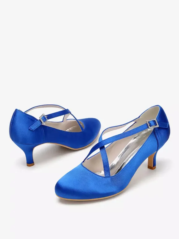 Satin Wedding Shoes Round Toe Criss Cross Vintage Bridal Shoes