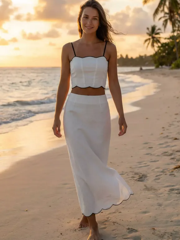 Scallop Trim Camisole Top And Maxi Skirt Matching Set For Women 2026
