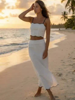 Scallop Trim Camisole Top And Maxi Skirt Matching Set For Women 2026