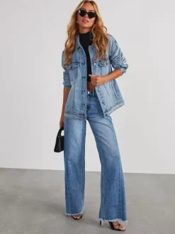 Seam Front Wide Leg Jeans For Women - Retro Raw Hem Washed Denim - Spring Casual Streetwear 2026