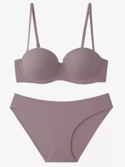 Seamless Demi Cup Underwire Bra Mid Rise Panty Lingerie Set