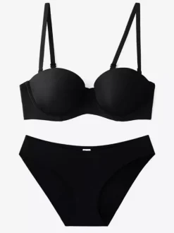 Seamless Demi Cup Underwire Bra Mid Rise Panty Lingerie Set