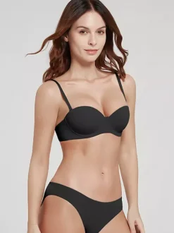 Seamless Demi Cup Underwire Bra Mid Rise Panty Lingerie Set
