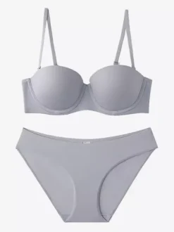 Seamless Demi Cup Underwire Bra Mid Rise Panty Lingerie Set