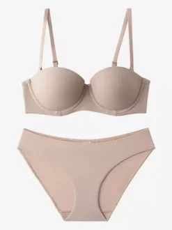 Seamless Demi Cup Underwire Bra Mid Rise Panty Lingerie Set