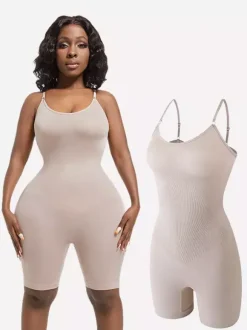 Seamless Spaghetti Strap Mid Thigh Body Shaper Bodysuit