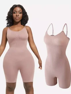 Seamless Spaghetti Strap Mid Thigh Body Shaper Bodysuit
