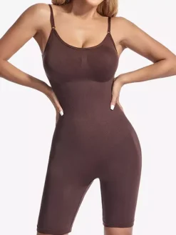 Seamless Spaghetti Strap Mid Thigh Body Shaper Bodysuit