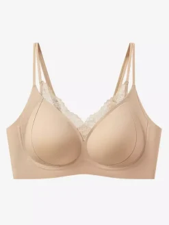 Seamless Wireless Bra With Lace Trim Comfort Push-Up Bralette