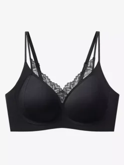 Seamless Wireless Bra With Lace Trim Comfort Push-Up Bralette