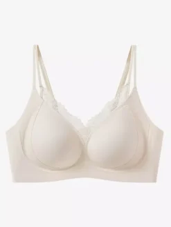 Seamless Wireless Bra With Lace Trim Comfort Push-Up Bralette