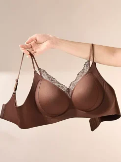 Seamless Wireless Bra With Lace Trim Comfort Push-Up Bralette