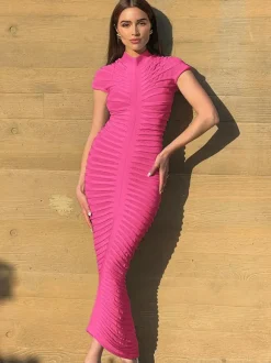 See Through Bodycon Dress Short Sleeve Ruched Night Out Maxi Dresses