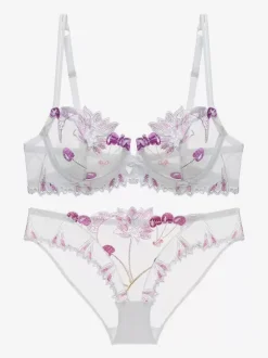 See Through Flower Chic Lingerie 2-Piece Lace Black Bra Panty Sets