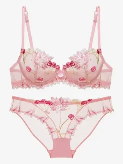 See Through Flower Chic Lingerie 2-Piece Lace Black Bra Panty Sets