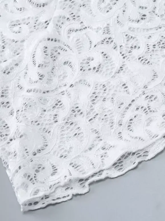 See Through Floral Lace Bell Sleeve Slim Cropped Blouse
