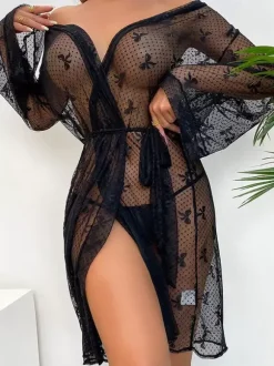 See Through Sheer Dating Robes Lace Lingerie Sleepwear Nightgown