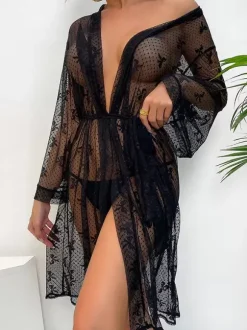 See Through Sheer Dating Robes Lace Lingerie Sleepwear Nightgown