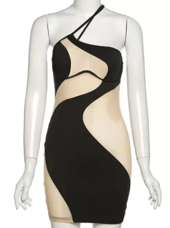 Sensual Bodycon Dress One Shoulder Illusion Club Night Out Mini Dresses