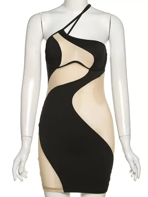 Sensual Bodycon Dress One Shoulder Illusion Club Night Out Mini Dresses