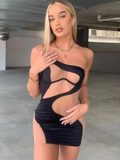Sensual Bodycon Dress One Shoulder Illusion Club Night Out Mini Dresses