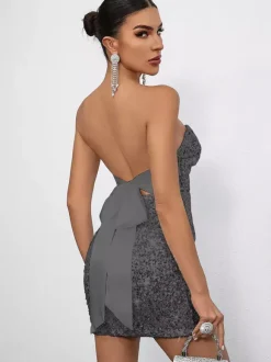 Sequin Bodycon Mini Dress With Sweetheart Neck And Bow Back For Parties 2026