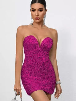 Sequin Bodycon Mini Dress With Sweetheart Neck And Bow Back For Parties 2026