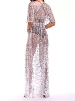 Sequin Cover-up Half Sleeve Sexy Sheer Beachwear For Women 2026