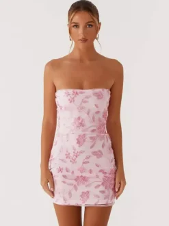 Sequin Floral Strapless Mini Dress For Women - Elegant Bodycon Slim Fit Tube Dress - Summer Cocktail Night Out 2026