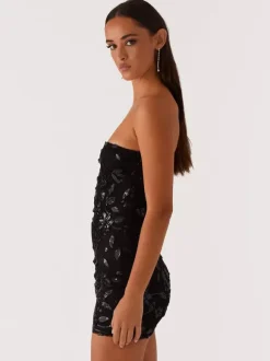 Sequin Floral Strapless Mini Dress For Women - Elegant Bodycon Slim Fit Tube Dress - Summer Cocktail Night Out 2026