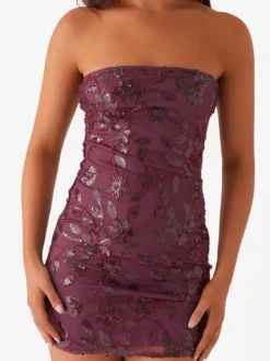 Sequin Floral Strapless Mini Dress For Women - Elegant Bodycon Slim Fit Tube Dress - Summer Cocktail Night Out 2026