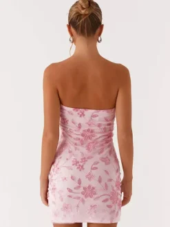 Sequin Floral Strapless Mini Dress For Women - Elegant Bodycon Slim Fit Tube Dress - Summer Cocktail Night Out 2026