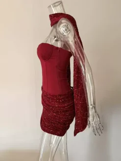 Sequin Corset Mini Party Dress With Scarf For Women 2026