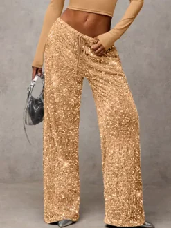 Sequin Drawstring Wide Leg Party Trousers For Women 2026