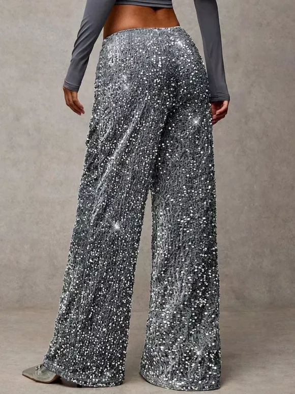 Sequin Drawstring Wide Leg Party Trousers For Women 2026