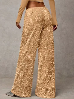 Sequin Drawstring Wide Leg Party Trousers For Women 2026
