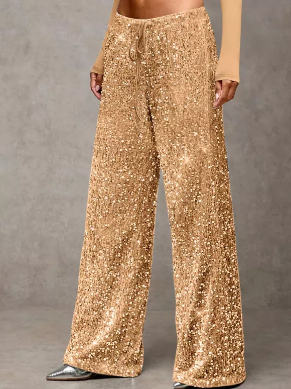 Sequin Drawstring Wide Leg Party Trousers For Women 2026
