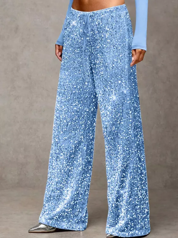 Sequin Drawstring Wide Leg Party Trousers For Women 2026