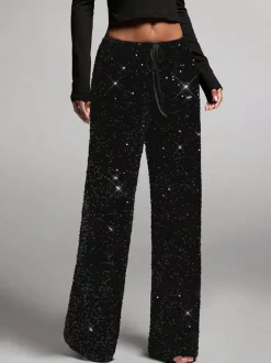 Sequin Drawstring Wide Leg Party Trousers For Women 2026