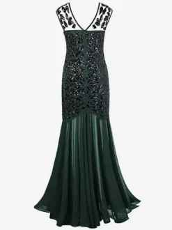 Sequined Pleated 1920s Great Gatsby Semi Sheer Retro 20s Party Dress