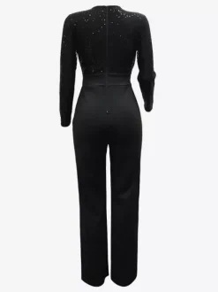 Sequined Stripe V-Neck Belted Wide Leg Party Jumpsuit For Women 2026