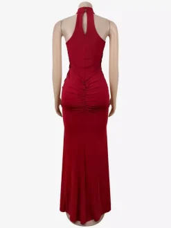 Sequin Halter Neck Ruched Waist High Slit Evening Long Dress For Women 2026